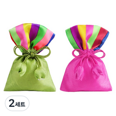 인디케이 색동 비단 복주머니 2종 x 2p 세트, 명록색, 자주색, 2세트