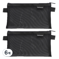 틴코 심플 파우치형 메쉬 필통, 블랙, 6개