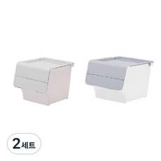 제이라이프 플랩 콤비네이션 미니 공간 박스, 그레이 + 베이지, 2세트