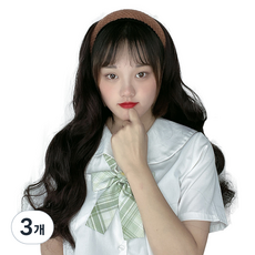 하이유니 웨이브 펌 헤어 머리띠 가발 65cm, 브라운(헤어밴드), 다크브라운(가발), 3개