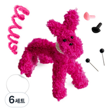 yarna 철사인형 + 핀타입 인형눈 4mm x 2p + 컬러미니삼각코 2종 + 컬러와이어링 모루 뽀글이 강아지 인형 만들기 세트, 6세트, 핫핑크 + 화이트 + 블랙 + 핑크