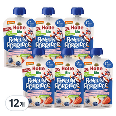 홀레 유기농 오트밀 퓨레 펭귄 포리지, 혼합맛(사과 / 딸기 / 블루베리), 110g, 12개