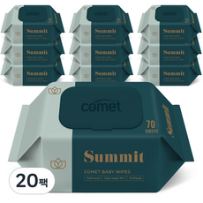 코멧 아기물티슈 써밋 도톰한 엠보싱 캡형 피부 저자극 인증, 20팩, 70매, 85g