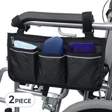 輪椅多功能側面收納口袋, 02黑色, 2個