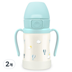 GROSMIMI 不鏽鋼吸管杯, 200ml, 2個, 奶油藍 + 天空藍