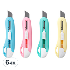 델리 커터칼 2024 4종 세트, 그린 + 블루 + 핑크 + 옐로우, 6세트