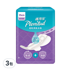 Plenitud 護得住 超乾爽吸水棉漏尿墊 防漏尿用, 35cm, 9片, 3包