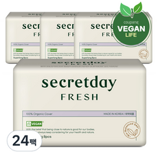 secretday Fresh棉質衛生棉, 8片, 24包, 超長夜用型(43cm)