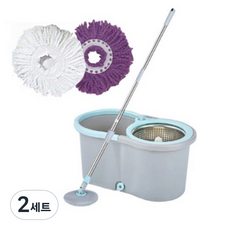 Ocean Well Living 濕拖清潔器 脫水桶 + 拖把桿 + 超細纖維拖把布 白色 + 紫色, 2套