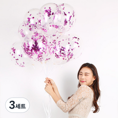 파티해 메탈릭 컨페티풍선 20p + 손펌프 랜덤발송 +컬링리본 + 스펀지닷 세트, 핑크, 3세트