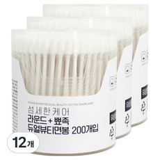 소낙소낙 섬세한 케어 라운드 뾰족 듀얼 뷰티 면봉, 12개, 200개입