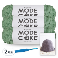 니뜨 모드케이크 뜨개실 100g x 3볼 + 메릴 버킷햇 도안 + 모사용 코바늘 7/0호 4.0mm, 2세트, 15민트