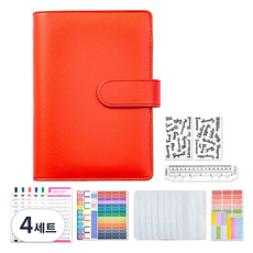 MaDaKkuMi 現金挑戰活頁本 A6 裝訂本 6孔, 紅色, 4套