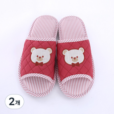 컬러매치 푹신하고 편안한 착용감 누빔 고무바닥 쿠션 실내화 거실화 허니베어, 핑크, 2개