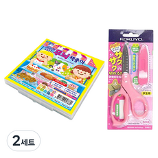 Jong I Nara 6000 圖案色紙收納盒 + KOKUYO SAXA Fly Cap 附蓋剪刀 粉紅色套組, 2套, 10色