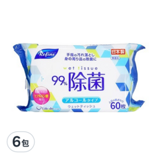 Life-do.Plus 抗菌柔濕巾 含酒精 99%除菌 日本製造 無香料, 60張, 6包