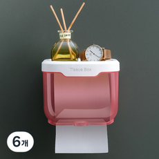 solve living 簡約浴室防水透明壓克力捲筒衛生紙盒, 6個, 紅色