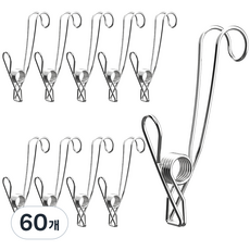코멧 다용도 스테인리스 후크 집게, 실버, 60개