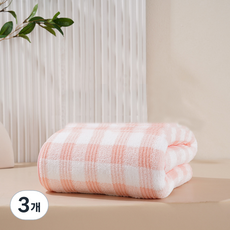 Woni's格紋超細纖維浴巾, 粉紅色, 3個