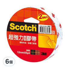 3M Scotch 強力雙面膠帶 669, 12mm x 5yd, 黏力提升兩倍, 美工裝飾方便, 6個
