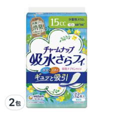 unicharm 嬌聯 Charm Nap Sarafi 吸水除臭抗菌衛生棉 15cc, 19cm, 32片, 2包