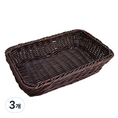 藤編藤編展示長方形托盤, 深棕色, 3個