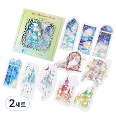 OLIVEPARTY 全息銀色葉子水晶裝飾貼紙 10種*2入組, 城堡, 2組