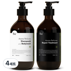 수오가닉 아로마 퍼퓸 로즈마리 샴푸워시 1050ml + 트리트먼트 1050ml 세트, 4세트