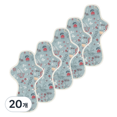 eechae 花卉圖案一體成型棉質衛生棉 藍色錦鯉, 夜用, 20個, 1入