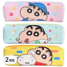 짱구 사각봉제 필통 3종, 혼합 색상, 2세트