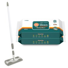 LIVENS 清潔拖把桿 + 濕拖巾 60張, 拖把+拋棄式濕抹布30抽*2包, 1套