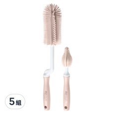 MOYUUM 矽膠奶瓶奶嘴刷 360度清潔, 米色, 5組