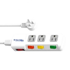 POLYWELL 寶利威爾 4切3座 3P 電源插座延長線 12尺, 3.6m, 延長線 白色 + 灰色插座, 1個