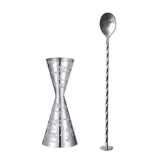 KALDIN 雙面計量雞尾酒量酒器 30/45ml + 吧叉匙套組, 1套, 銀色骷髏