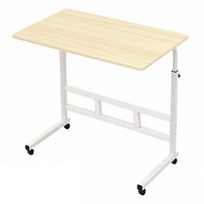 床邊移動升降桌, 60cm-85cm可調節, 鋼架穩固, 圓潤邊角設計, 白楓木