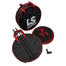 LS DESIGN 雙層蝦網收納袋 前置物袋 蝦網底部透氣網 可放壓克力海綿 可納雙蝦竿, 黑色 + 紅色