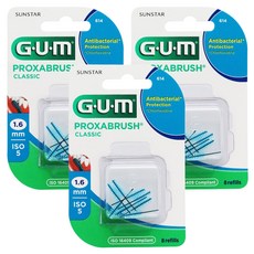 SUNSTAR 三詩達 G.U.M 牙間刷補充組 藍色, 1.6mm, 8支, 3組