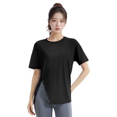 Marketpia 女款瑜珈皮拉提斯健身不對稱斜開衩T恤