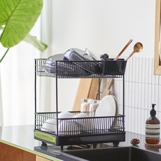 韓國製 MS Living Bene 雙層碗盤瀝水架, 2層, 黑色