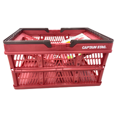 CAPTAIN STAG 鹿牌 摺疊籃, 聯丙烯材質, 容量約24L, 耐重: 6kg, 尺寸約38x25.5x20.5 cm, M(38 x 25.5 x 20.5cm), 紅色, 1個