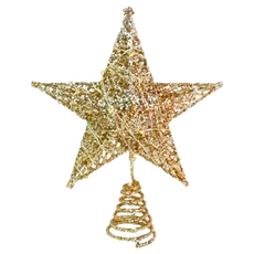 摩達客 鐵網立體樹頂星 含銅線燈 15cm, 金色 暖白光, 1組