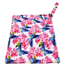 加大防水雙層雙拉鍊萬用袋 - 蝴蝶花朵, 30x36公分, 針織棉布 + 防水TPU, 蝴蝶花朵 款式隨機, 1個