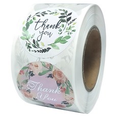 플라워 원형 땡큐 롤 스티커 500p 3.8cm, 혼합색상, 1개