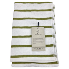 TSUBAME TOWEL SHIMAFUWA 蓬柔條紋有機棉輕薄毛巾 34x80cm 日本製造, 橫紋綠, 1條