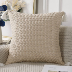 軟糯針織流蘇抱枕, 淺棕色