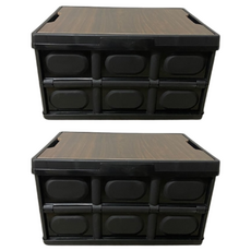 TAD 감성 캠핑 폴딩박스 52.5 x 36 x 29.5 cm + 나무상판 + 방수내천, 블랙, 2세트