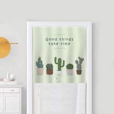 OMORY日系棉麻門簾，遮光隱私，隔離油煙，健康環保, 85 x 90cm, 仙人掌