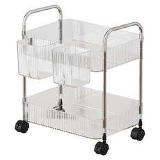 FAmILyLIFE 生活 透明附輪夾縫2層置物架 基本款 附掛籃2個, 透明色, 1個