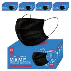 마메 3중구조 일회용 마스크 성인용, 50개입, 5개, 블랙