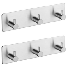 Winprice 黏貼式不鏽鋼壁掛掛鉤 3鉤, 銀色, 2個